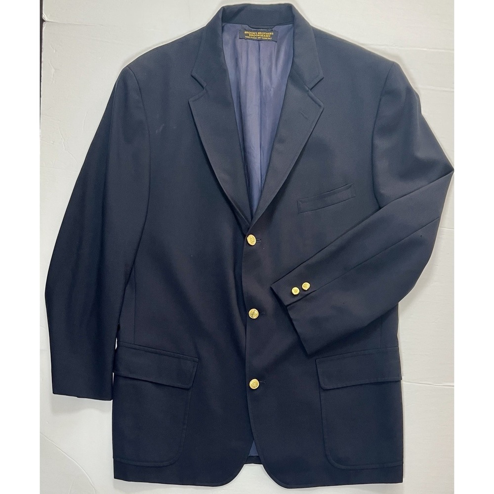 Brooks Brothers Blazer Men's 45L Navy Gold Buttons Brooksease Made in USA Preppy